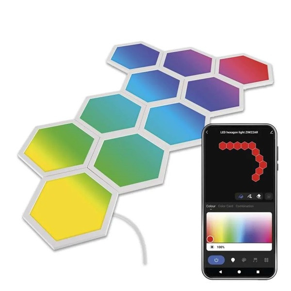 Emos GoSmart Hexagon, indító készlet, 10 rész, 19 W, RGBIC dimmelhető, WiFi LED lámpa