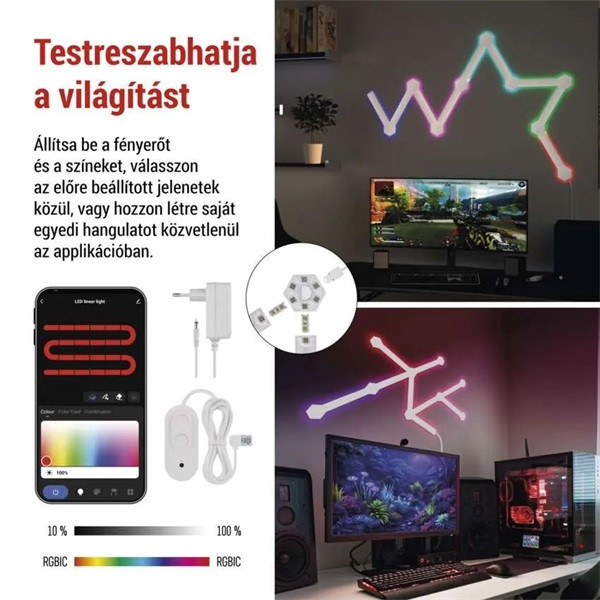 Emos GoSmart Lines fehér, 9 részből álló, 34 W, RGBIC dimmelhető, WiFi LED lámpa