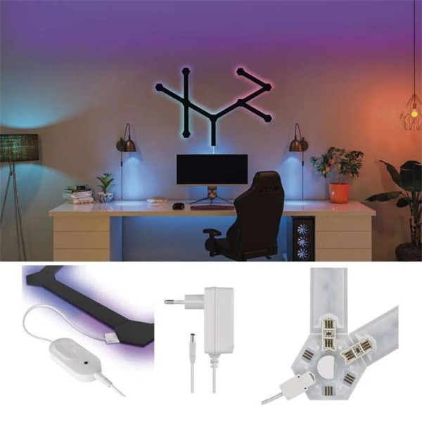 Emos GoSmart Lines fekete, 9 részből álló, 34 W, RGBIC dimmelhető, WiFi LED lámpa