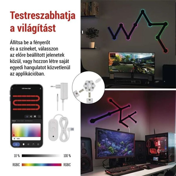 Emos GoSmart Lines fekete, 9 részből álló, 34 W, RGBIC dimmelhető, WiFi LED lámpa