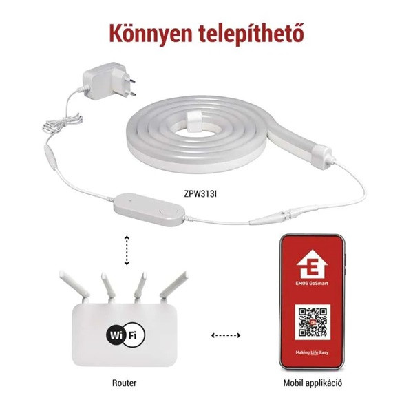 Emos GoSmart NEON fehér, 3 m, 24 W, RGBIC dimmelhető, WiFi LED szalag