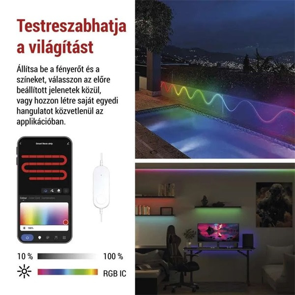 Emos GoSmart NEON fehér, 3 m, 24 W, RGBIC dimmelhető, WiFi LED szalag