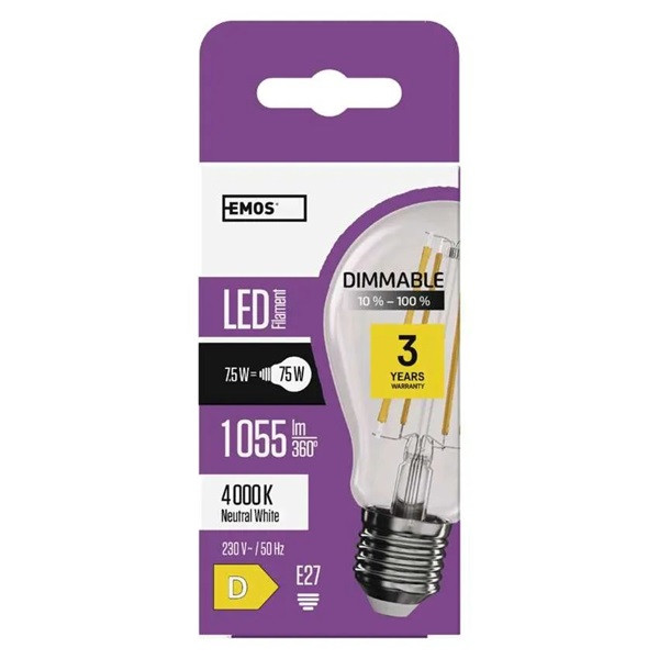 Emos ZF5254D E27/7,5W (75W)/1 055 lm/természetes fehér/dimmelhető Filament A60 LED izzó