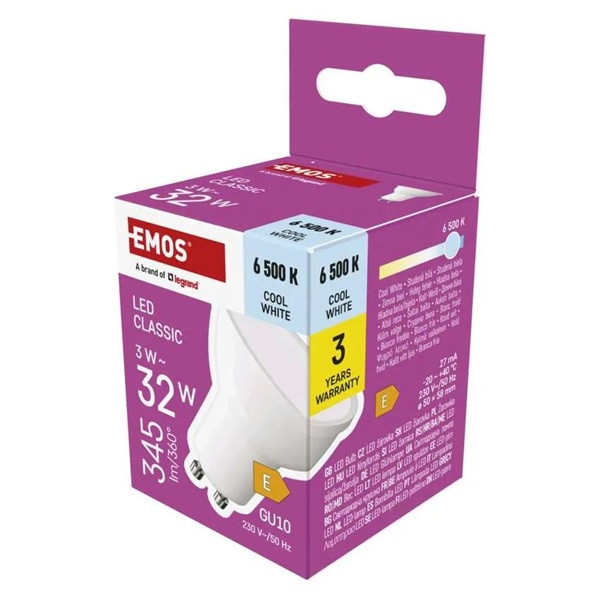Emos ZQ8E14 MR16 fehér/ GU10/3 W (32 W)/345 lm/hideg fehér classic LED izzó Emos ZQ8E14 MR16 fehér/ GU10/3 W (32 W)/345 lm/hideg fehér classic LED izzó