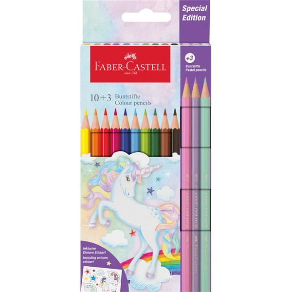 Faber-Castell Unikornis 10+3 db hatszögletű színes ceruza készlet Faber-Castell Unikornis 10+3 db hatszögletű színes ceruza készlet