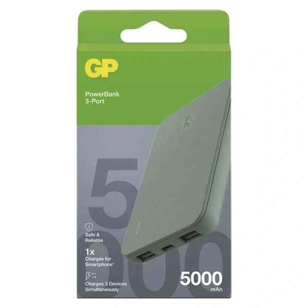 GP B+ Series, 5 000 mAh, 12 W, zöldesszürke powerbank