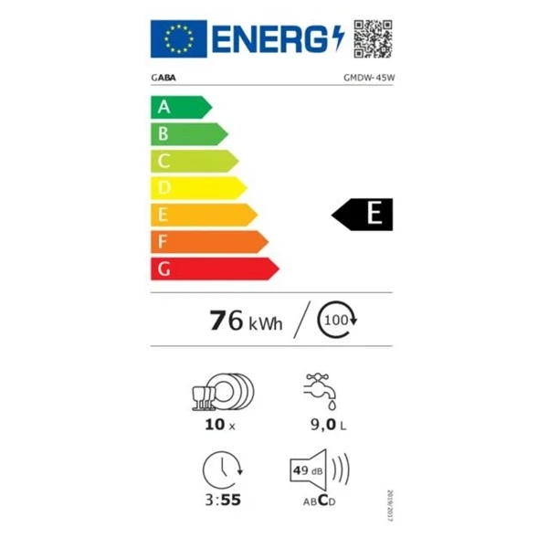 Gaba GMDW-45W fehér, programok száma: 5, szabadonálló, 10 terítékes mosogatógép Gaba GMDW-45W fehér, programok száma: 5, szabadonálló, 10 terítékes mosogatógép