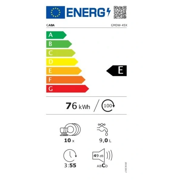 Gaba GMDW-45X inox, programok száma: 5, szabadonálló, 10 terítékes mosogatógép