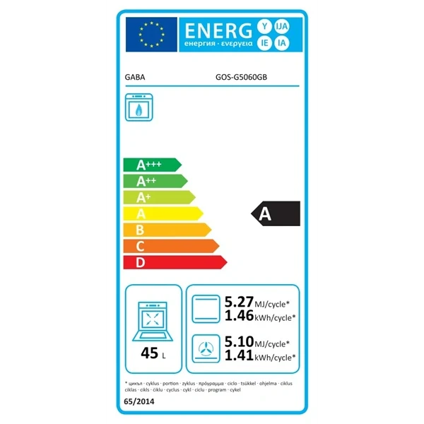 Gaba GOS-G5060GB szürke-fekete, szabadonálló, gáz, főzőzóna: 4, sütő:45L, tűzhely