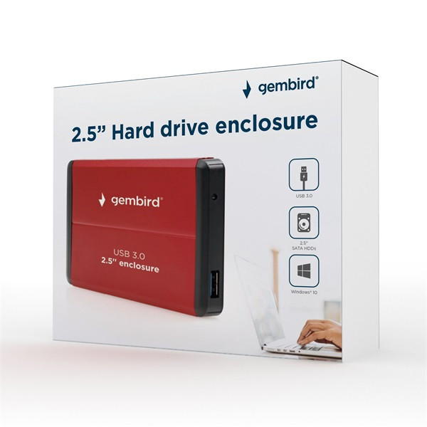 Gembird 2.5" USB3.0 SATA külső ház piros