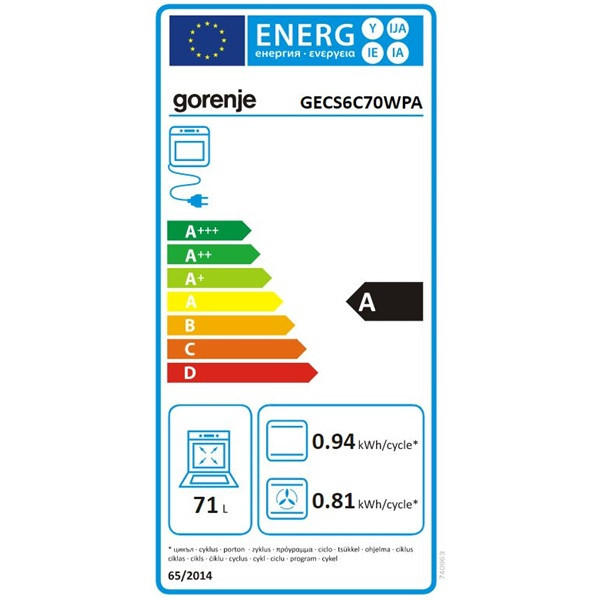 Gorenje GECS6C70WPA kerámialapos fehér elektromos tűzhely Gorenje GECS6C70WPA kerámialapos fehér elektromos tűzhely