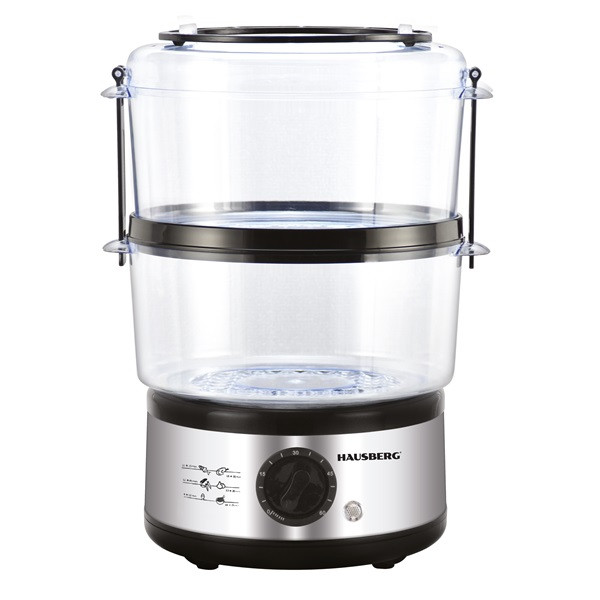 Hausberg HB-1350 400W rozsdamentes acélházas, 2 szintes 4,8L, gőzölési funkcióval, rizsfőzővel, ételfőző gép