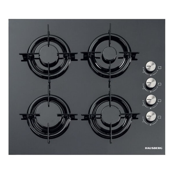 Hausberg HB-563NG fekete, beépíthető, gáz,üvegfelületű, főzőzóna:4,főzőlap