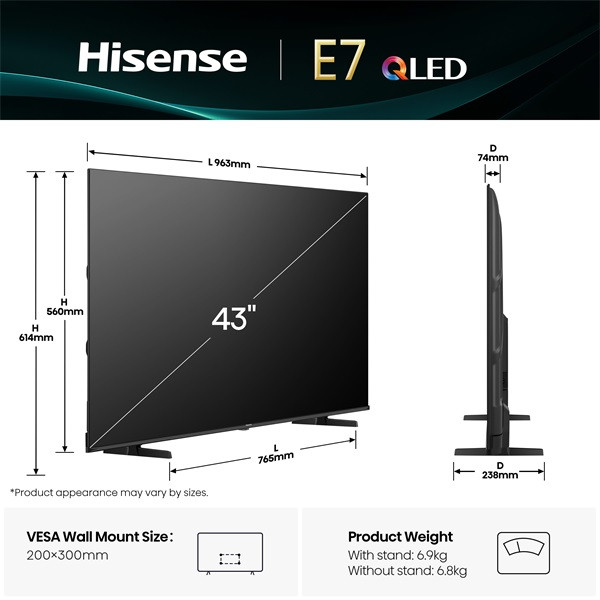 Hisense 43" 43E7Q 4K UHD Smart QLED TV