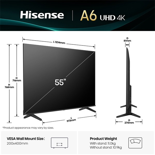 Hisense 55" 55A6Q 4K UHD Smart LED TV