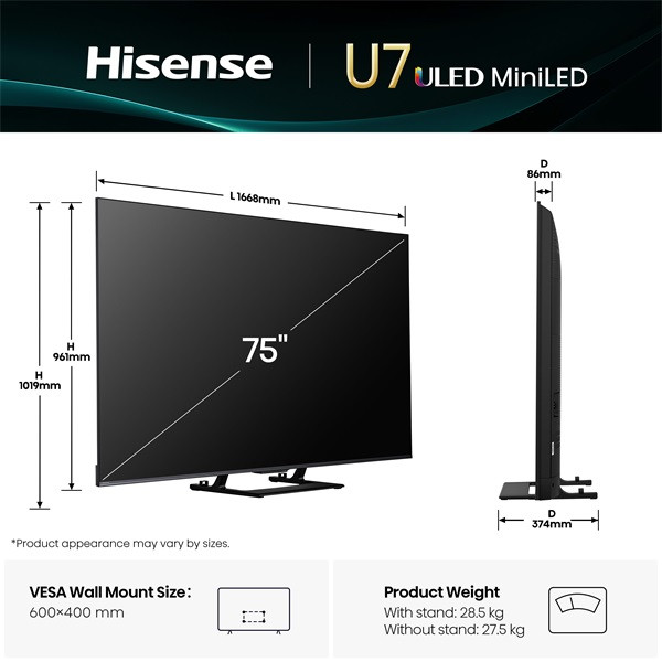 Hisense 75" 75U7Q 4K UHD Smart MiniLED ULED TV