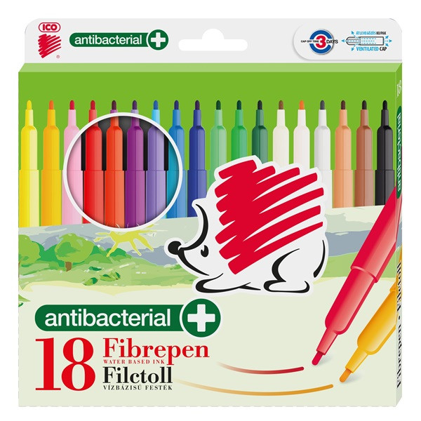 ICO Süni 300 antibakteriális 18db-os vegyes színű d18 rostirón készlet ICO Süni 300 antibakteriális 18db-os vegyes színű d18 rostirón készlet