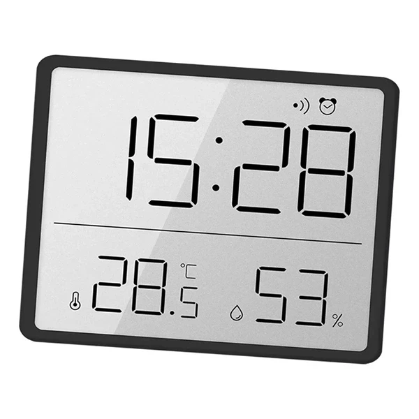 IRIS DC-111-B hőmérséklet és páratartalom kijelzéssel, ébresztő funkcióval fekete digitális óra