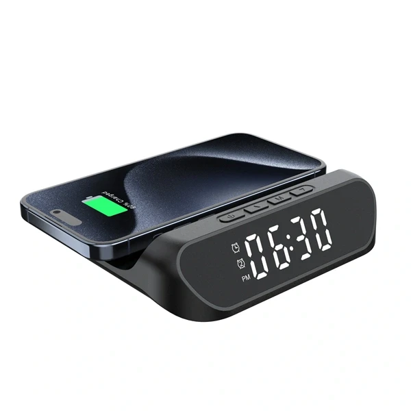 IRIS DC-130-B-Qi 15W Qi vezeték nélküli töltővel, ébresztő funkcióval fekete digitális óra