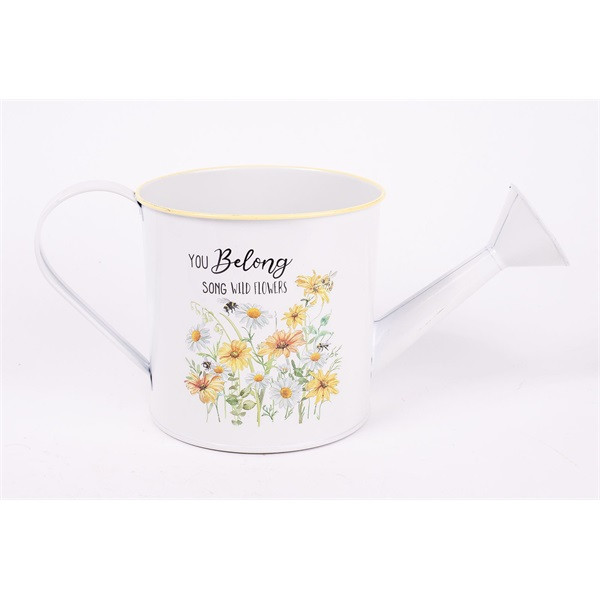 IRIS bádog öntöző kanna, margaréta mintás, fehér 27 x 12 cm