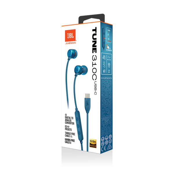 JBL T 310 C BLU vezetékes USB C mikrofonos kék fülhallgató
