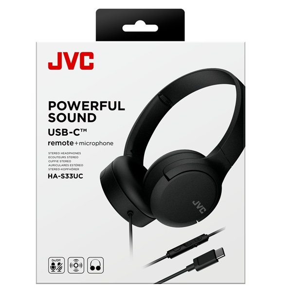 JVC HA-S33UC-B USB-C vezetékes fekete mikrofonos fejhallgató JVC HA-S33UC-B USB-C vezetékes fekete mikrofonos fejhallgató