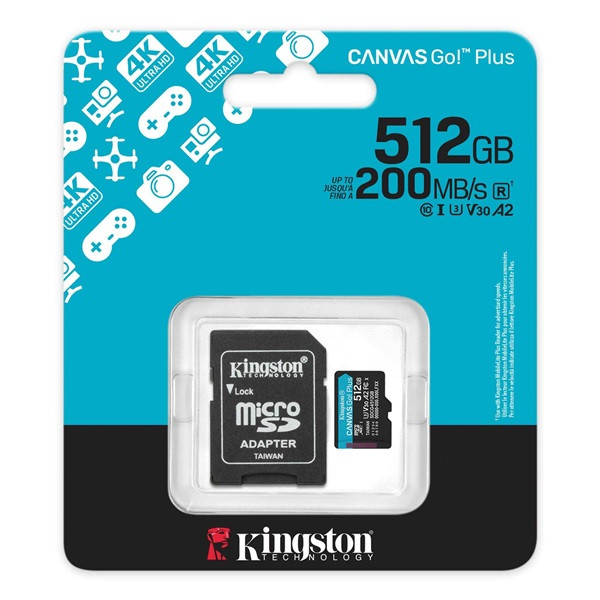 Kingston 512GB SD micro (MicroSDXC V30 U3) SDCG4/512GB memória kártya adapterrel