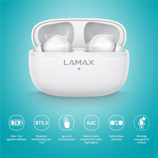 LAMAX Clips1 Play True Wireless Bluetooth fehér fülhallgató LAMAX Clips1 Play True Wireless Bluetooth fehér fülhallgató