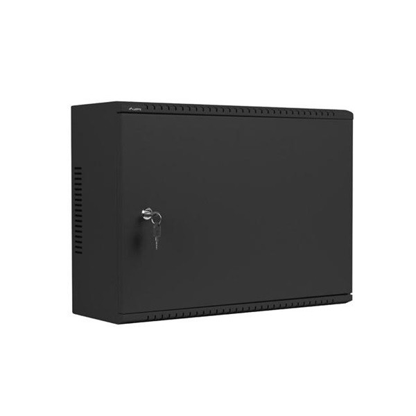 Lanberg 19" 4U+3U SZÉL:540mm MÉLY:200mm MAG:400mm fémajtós fekete fali rack szekrény