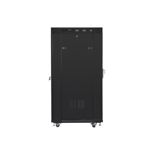 Lanberg FF01-6827-12BL 19" 27U SZÉL:600 MÉLY:800 MAG:1431 lapraszerelt üvegajtós fekete rack szekrény