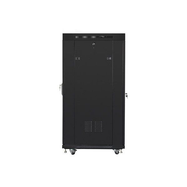 Lanberg FF01-6827-12BL 19" 27U SZÉL:600 MÉLY:800 MAG:1431 lapraszerelt üvegajtós fekete rack szekrény