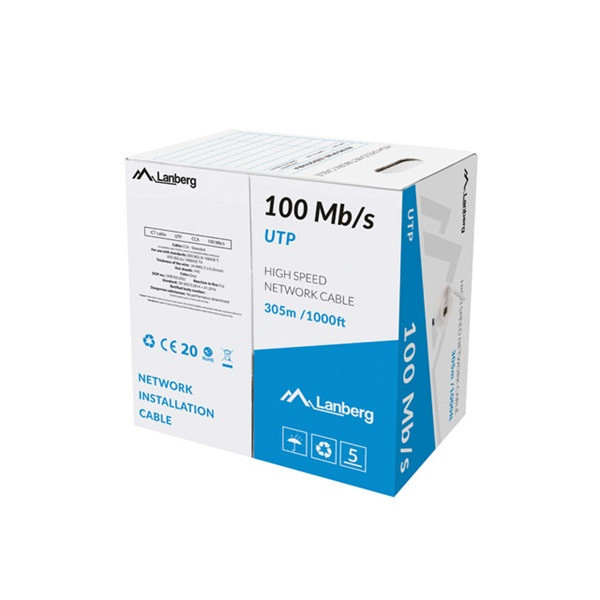 Lanberg LCU5-11CC-0305-S UTP CCA 100Mb/s 100 MHz 305m árnyékolatlan réz bevonatú alumínium patch kábel Lanberg LCU5-11CC-0305-S UTP CCA 100Mb/s 100 MHz 305m árnyékolatlan réz bevonatú alumínium patch kábel