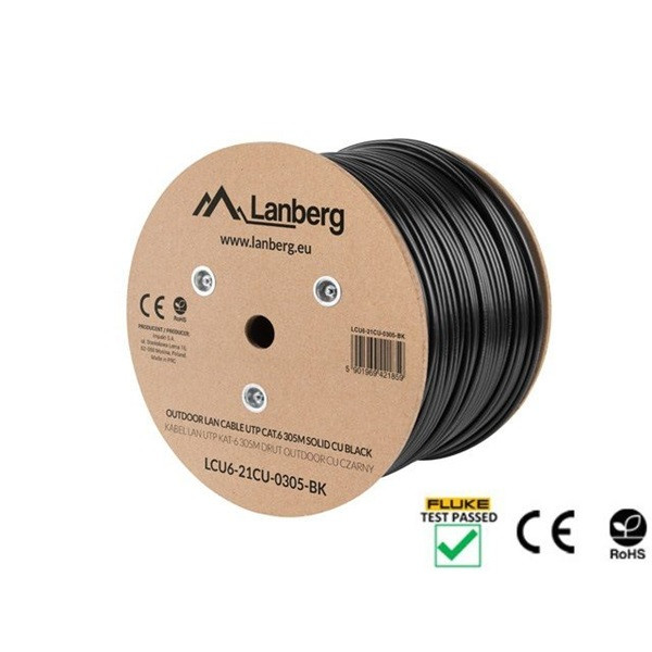 Lanberg LCU6-21CU-0305-BK 305m Cat6 U/UTP AWG23 Fca PE árnyékolatlan fekete kültéri kábel