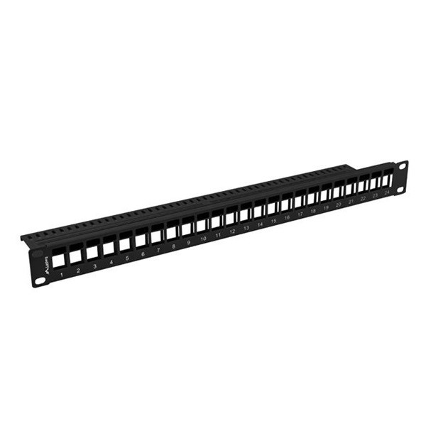 Lanberg PPKS-1024-B 19"/1U üres fekete patch panel 24 db Keystone jack fogadására, kábeltartóval