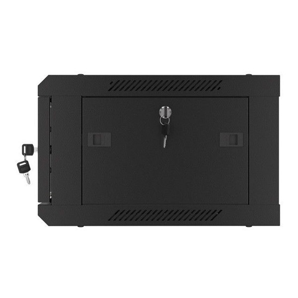 Lanberg WF01-6404-10B 19" 4U SZÉL:600 MÉLY:450 MAG:290 lapraszerelt üvegajtós fekete fali rack szekrény