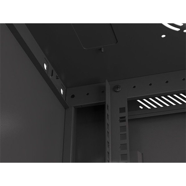 Lanberg WF01-6406-10B 19" 6U SZÉL:600 MÉLY:450 MAG:379 lapraszerelt üvegajtós fekete fali rack szekrény