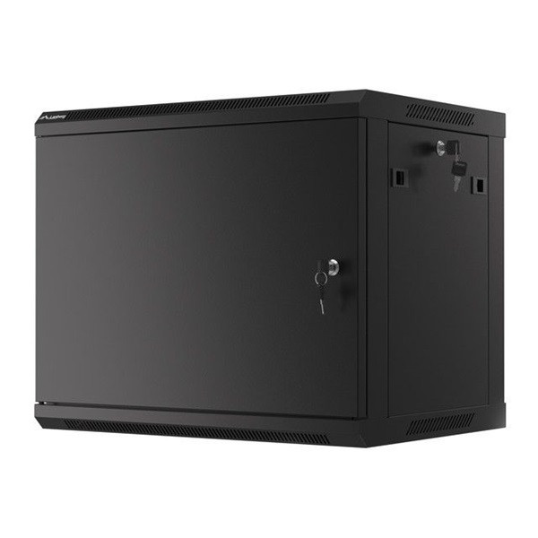 Lanberg WF01-6409-00B 19" 9U SZÉL:600 MÉLY:450 MAG:512 lapraszerelt fémajtós fekete fali rack szekrény