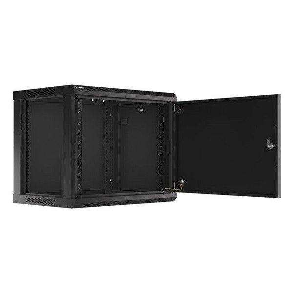 Lanberg WF01-6409-00B 19" 9U SZÉL:600 MÉLY:450 MAG:512 lapraszerelt fémajtós fekete fali rack szekrény
