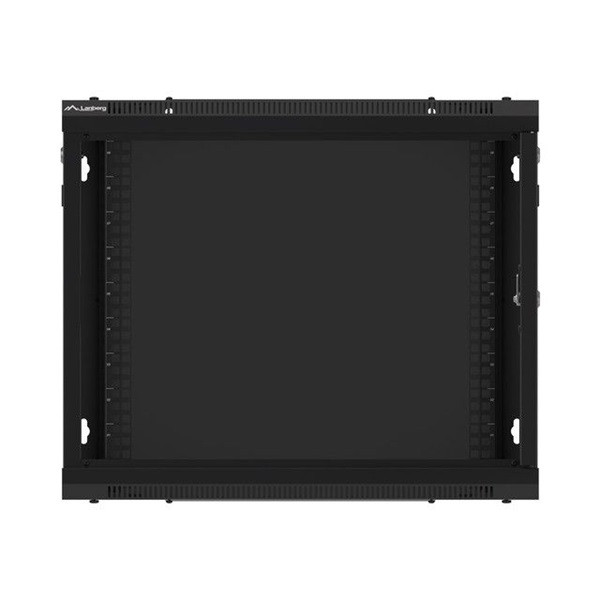 Lanberg WF01-6409-10B 19" 9U SZÉL:600 MÉLY:450 MAG:512 lapraszerelt üvegajtós fekete fali rack szekrény