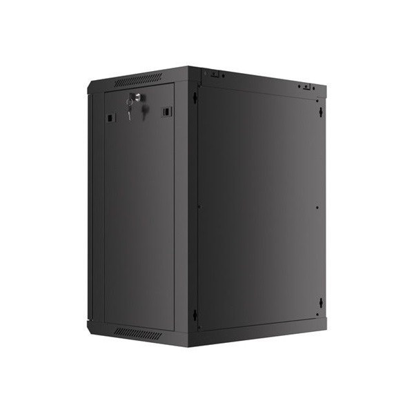 Lanberg WF01-6415-10B 19" 15U SZÉL:600 MÉLY:450 MAG:774 lapraszerelt üvegajtós fekete fali rack szekrény