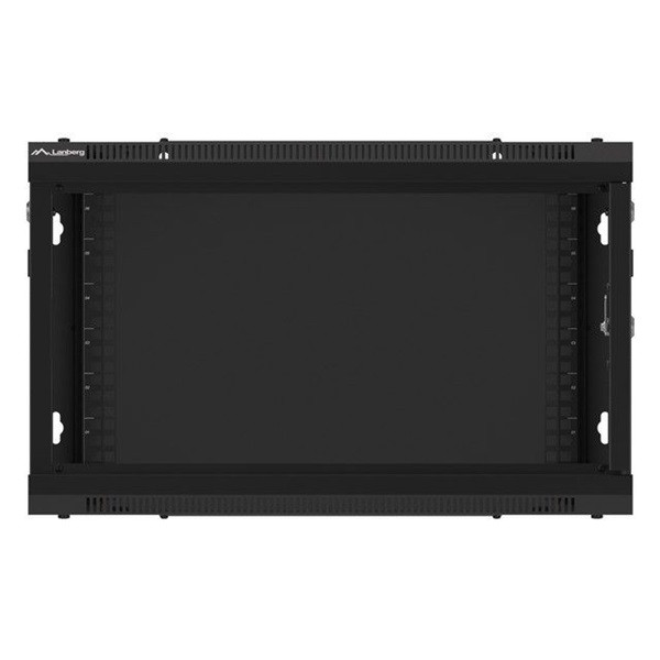 Lanberg WF01-6606-10B 19" 6U SZÉL:600 MÉLY:600 MAG:379 lapraszerelt üvegajtós fekete fali rack szekrény