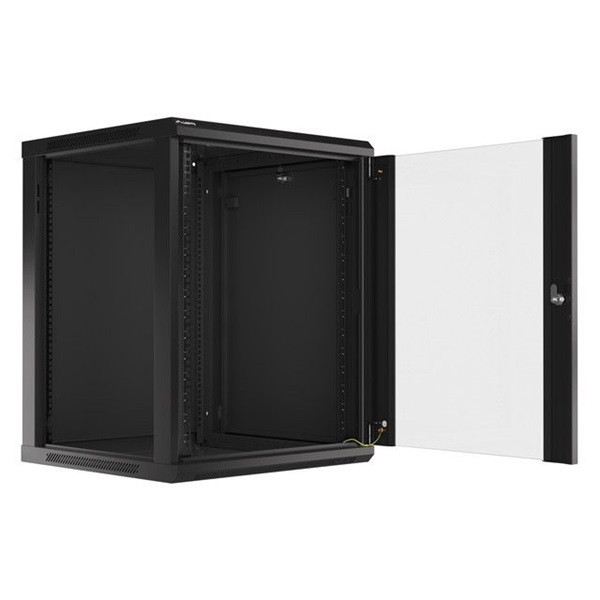 Lanberg WF01-6615-10B 19" 15U SZÉL:600 MÉLY:600 MAG:774 lapraszerelt üvegajtós fekete fali rack szekrény
