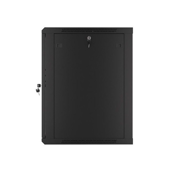 Lanberg WF01-6615-10B 19" 15U SZÉL:600 MÉLY:600 MAG:774 lapraszerelt üvegajtós fekete fali rack szekrény