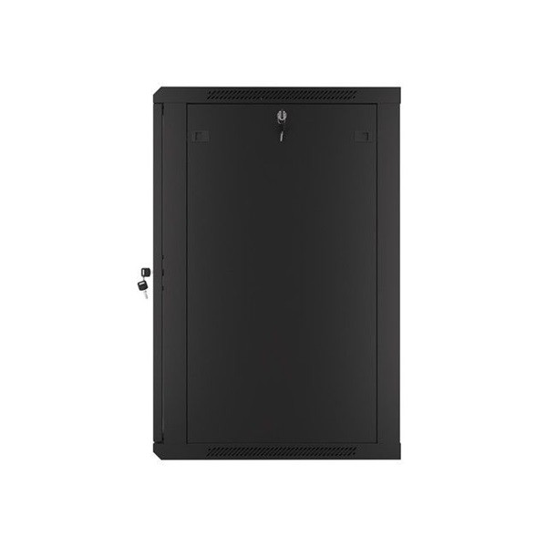 Lanberg WF01-6618-10B 19" 18U SZÉL:600 MÉLY:600 MAG:907 lapraszerelt üvegajtós fekete fali rack szekrény