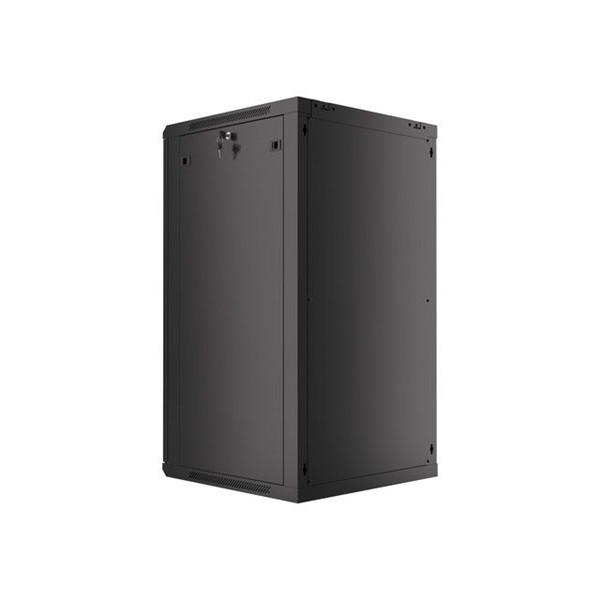 Lanberg WF01-6622-10B 19" 22U SZÉL:600 MÉLY:600 MAG:1085 lapraszerelt üvegajtós fekete fali rack szekrény
