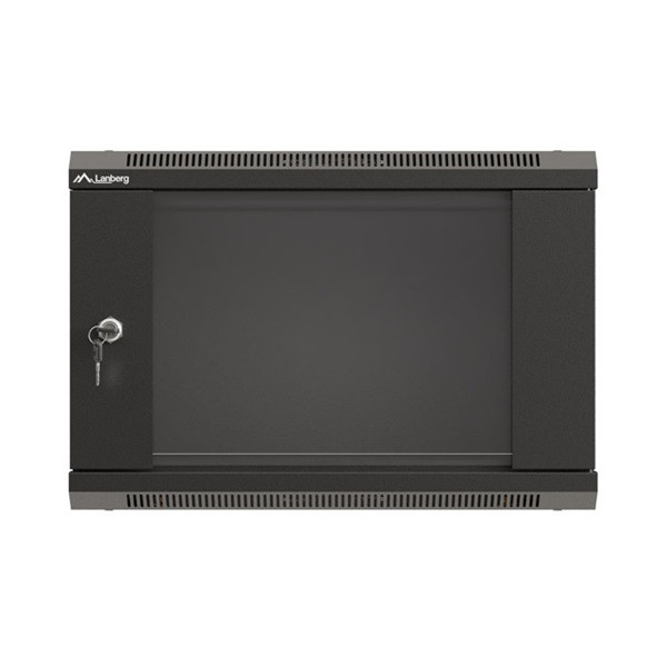 Lanberg WF03-5306-10B 19" 6U SZÉL:540mm MÉLY:350mm MAG:370mm lapraszerelt üvegajtós fekete fali rack szekrény