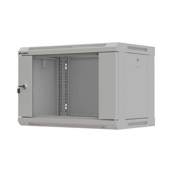 Lanberg WF03-5306-10S 19" 6U SZÉL:540mm MÉLY:350mm MAG:370mm lapraszerelt üvegajtós szürke fali rack szekrény
