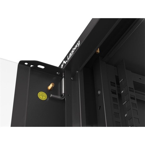 Lanberg WFFA-5604-10B 19" 4U SZÉL:570mm MÉLY:600mm MAG:277mm lapraszerelt üvegajtós fekete fali rack szekrény