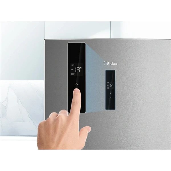 Midea MDRB489FGE02OE inox, alulfagyasztós, Hűtő: 247L, Fagyasztó:83L, No frost hűtőszekrény