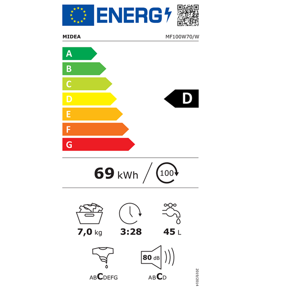 Midea MF100W70/W-HU keskeny 7 kg elöltöltős mosógép
